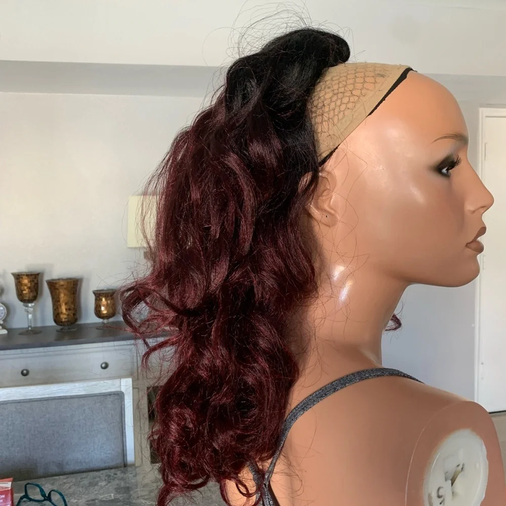 Ombre/Rooted black-reddish wavy hair topper wig - Picture 4 of 13